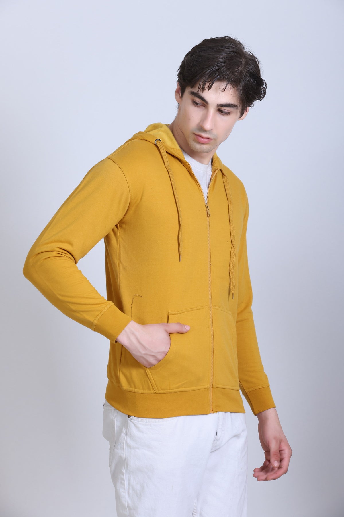 Pikmee Zero Degree Men's Zippered Hooded Sweatshirt - Mustard