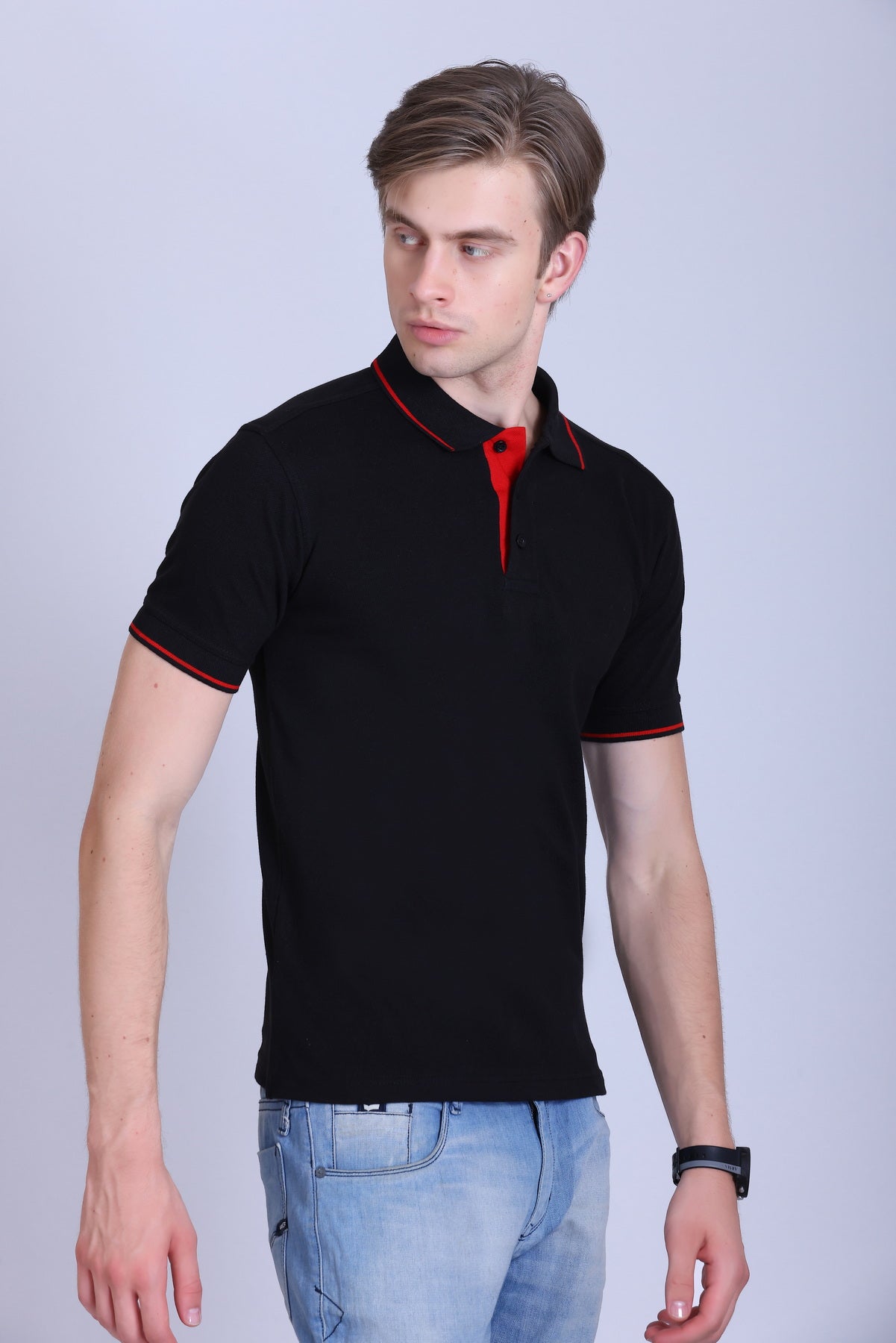 PIKMEE Highline Polo T-Shirt in Black with Red - image 8