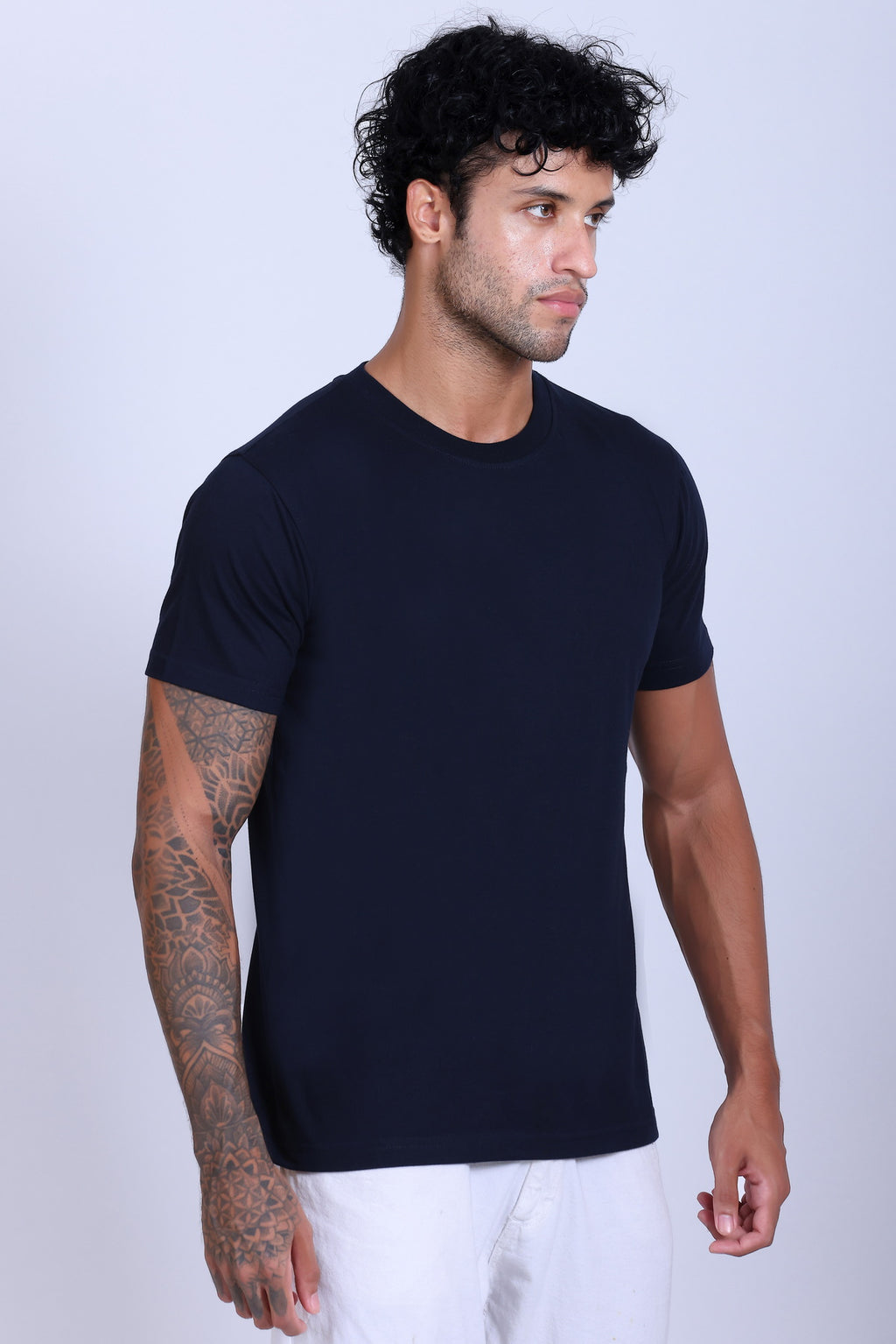 PIKMEE Skinta Bio Wash Crew Neck T-Shirt in Navy Blue - image 8