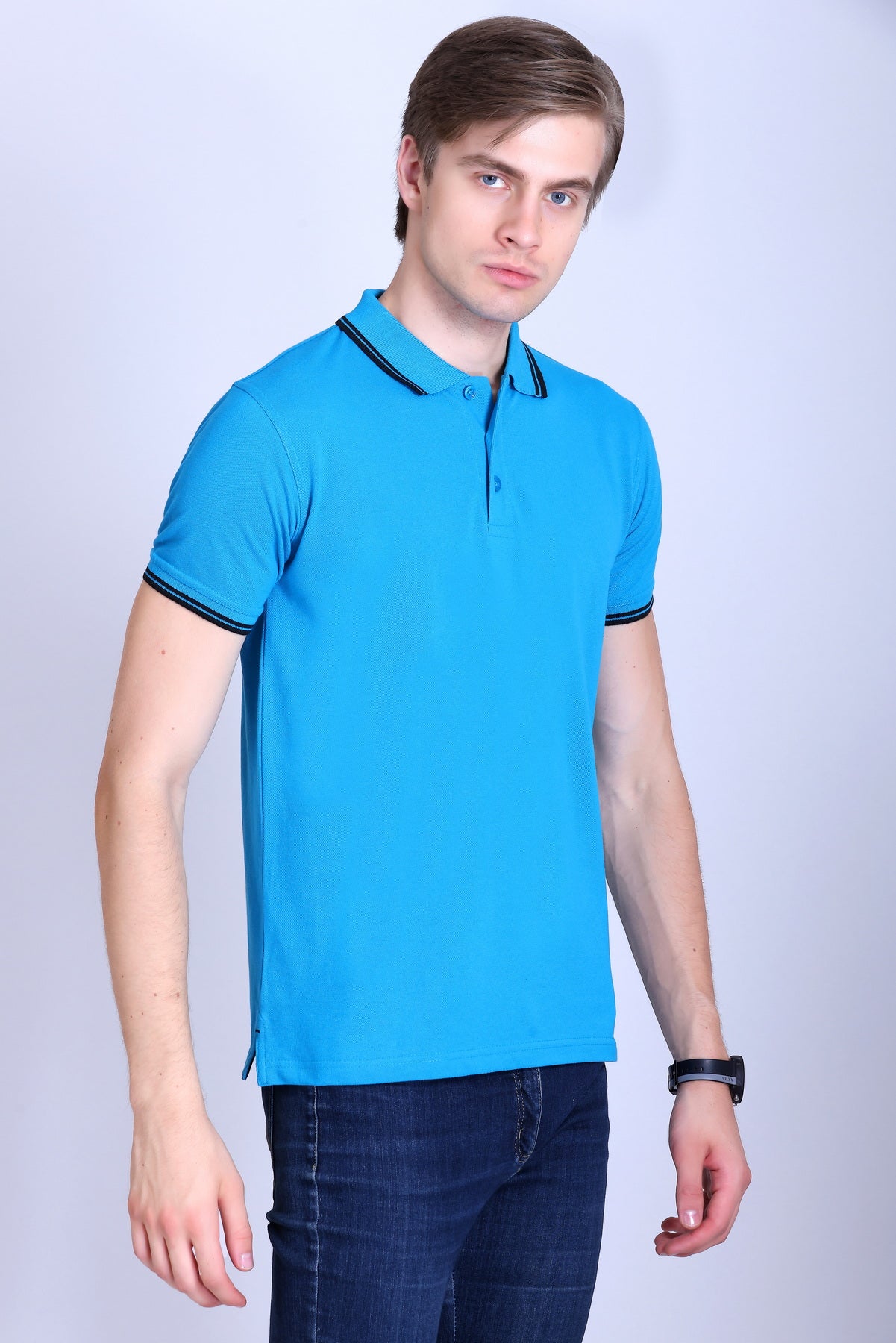 PIKMEE Tipline Polo T-Shirt in Aqua Blue with Black Tipping - image 8