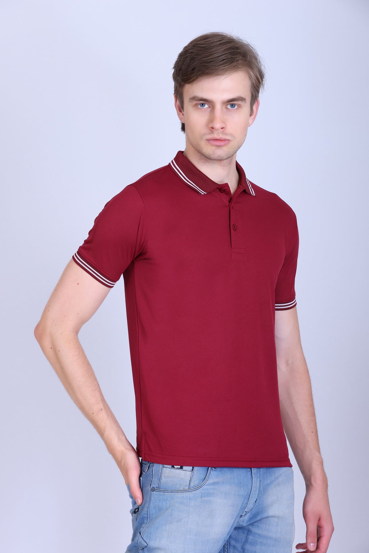 Sports Republic Acti Hy:Dry Dryfit Polo T-Shirt in Maroon With White Tipping - 7