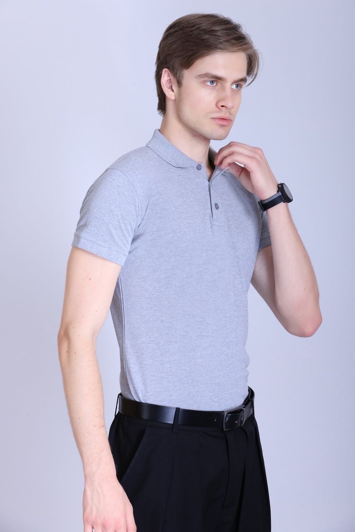 WINBARG Eco-Tees Polo T-Shirt in Grey Melange - image 7