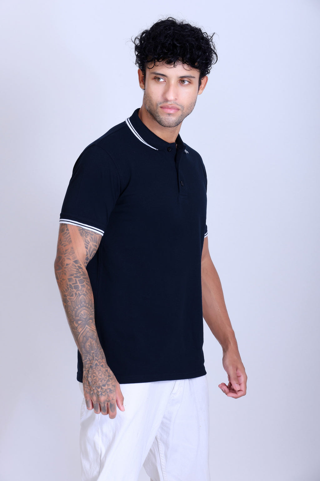 PIKMEE Tipline Polo T-Shirt in Navy Blue with White Tipping - image 8