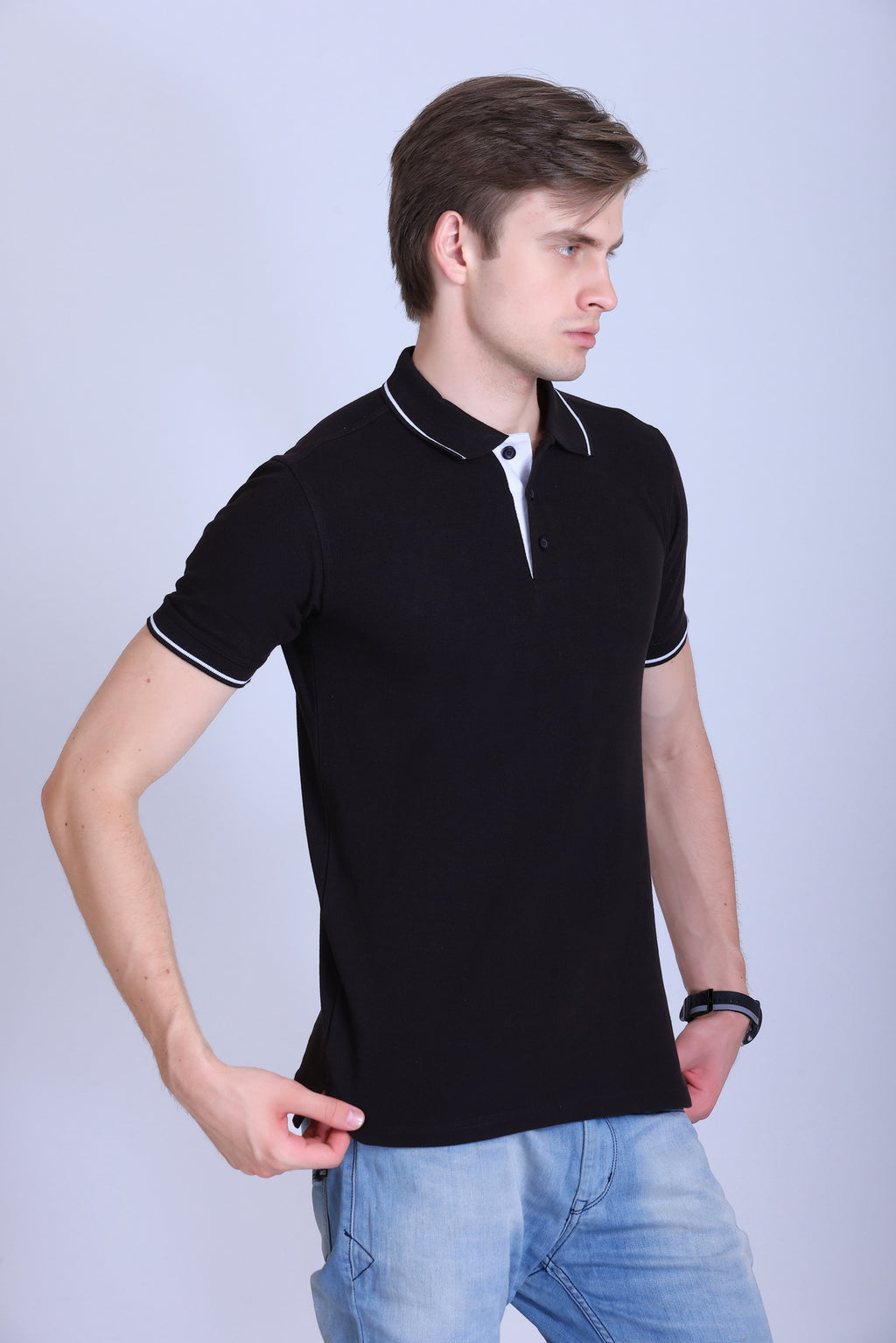 PIKMEE Highline Polo T-Shirt in Brown with White - image 8