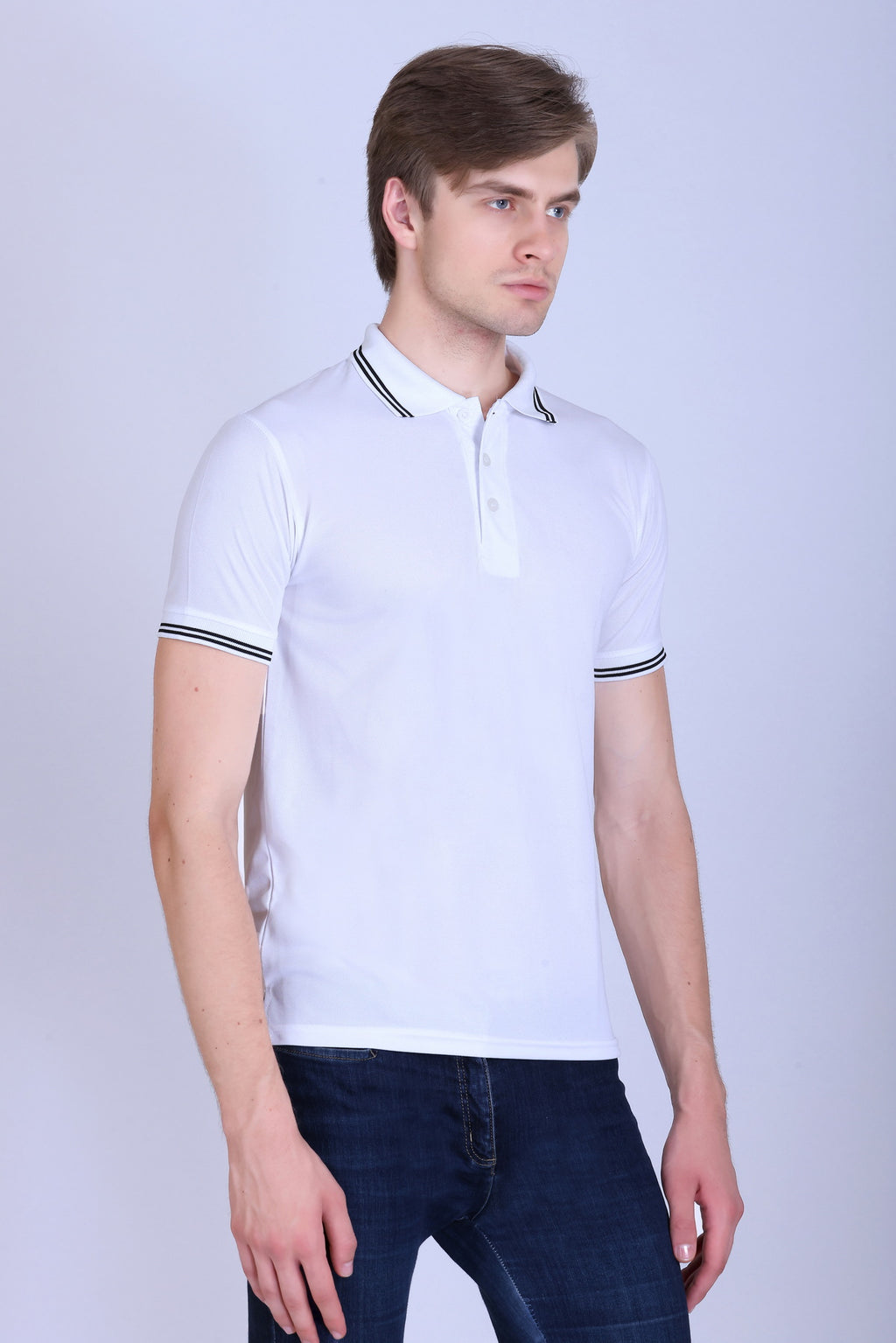 Sports Republic Acti Hy:Dry Dryfit Polo T-Shirt in White With Black Tipping - 7