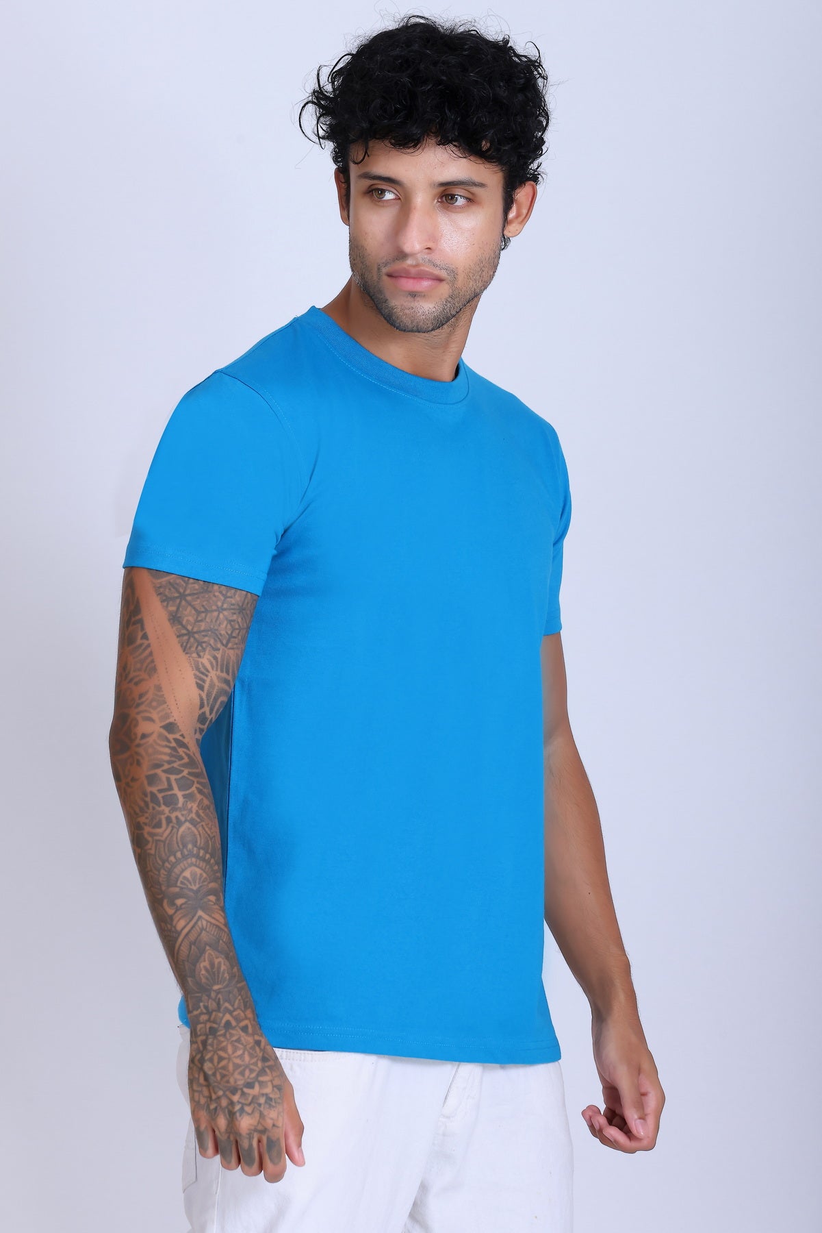 PIKMEE Skinta Bio Wash Crew Neck T-Shirt in Aqua Blue - image 8