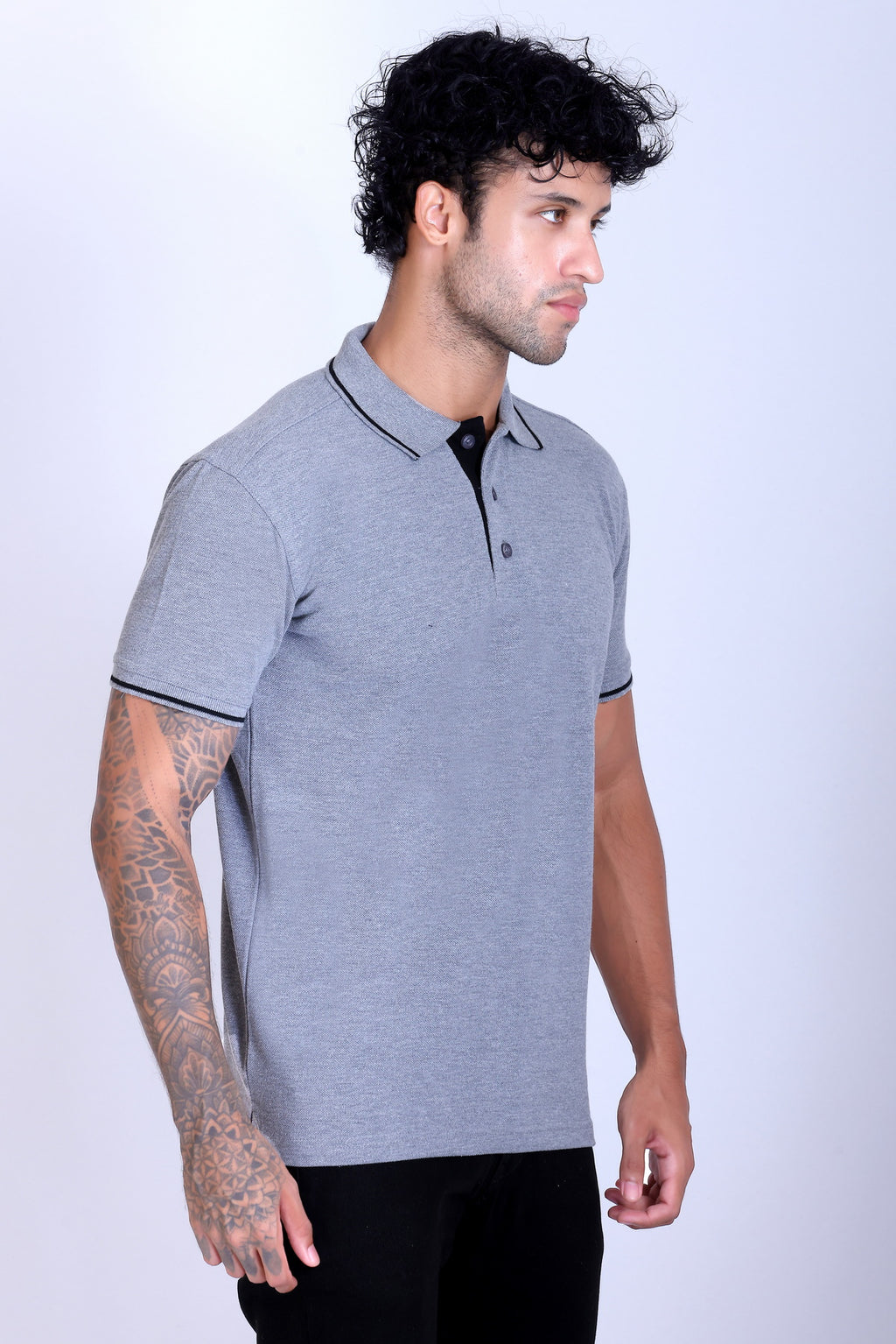 PIKMEE Highline Polo T-Shirt in Grey Melange with Black - image 8