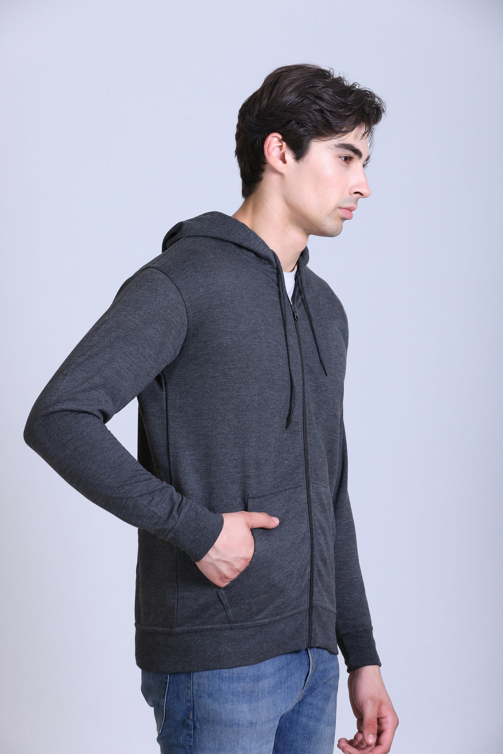 Pikmee Polaris Men's Zipper Hoodie Sweatshirt - Charcoal Grey