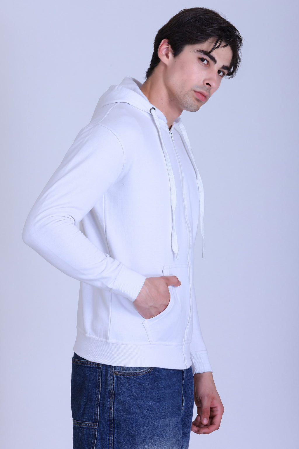 Pikmee Zero Degree Men's Zippered Hooded Sweatshirt - White