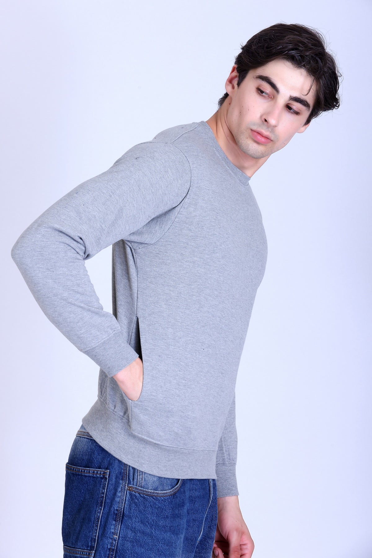 Pikmee Zero Degree Men's Crew Neck Cotton Fleece Sweatshirt - Grey Melange