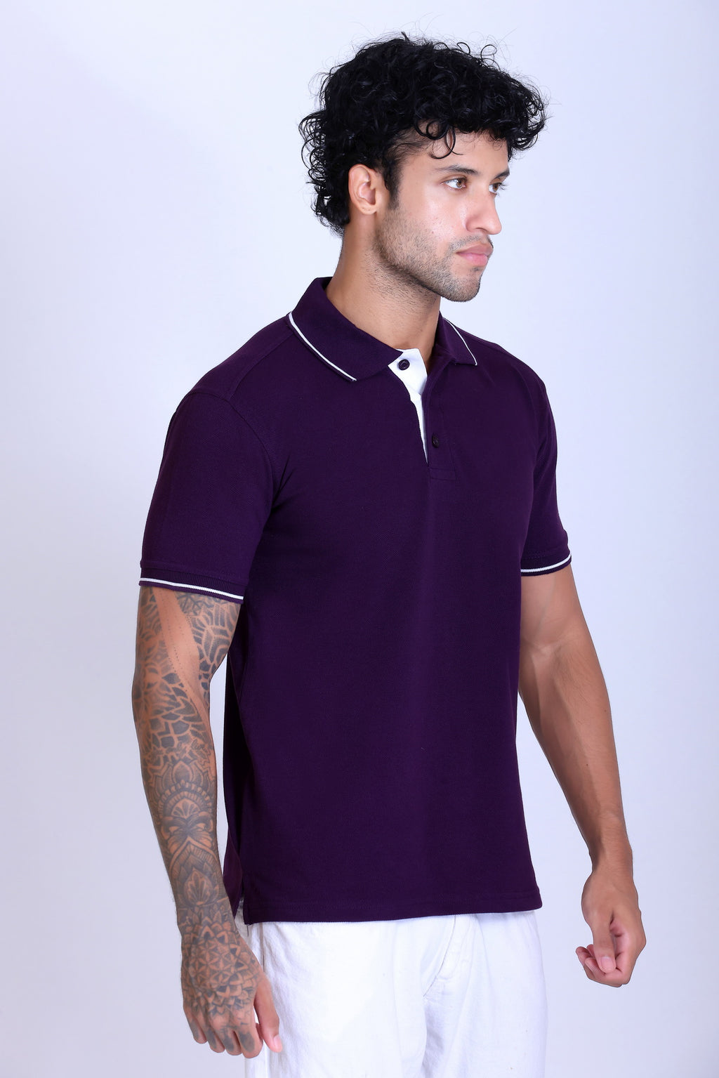 PIKMEE Highline Polo T-Shirt in Purple with White - image 8