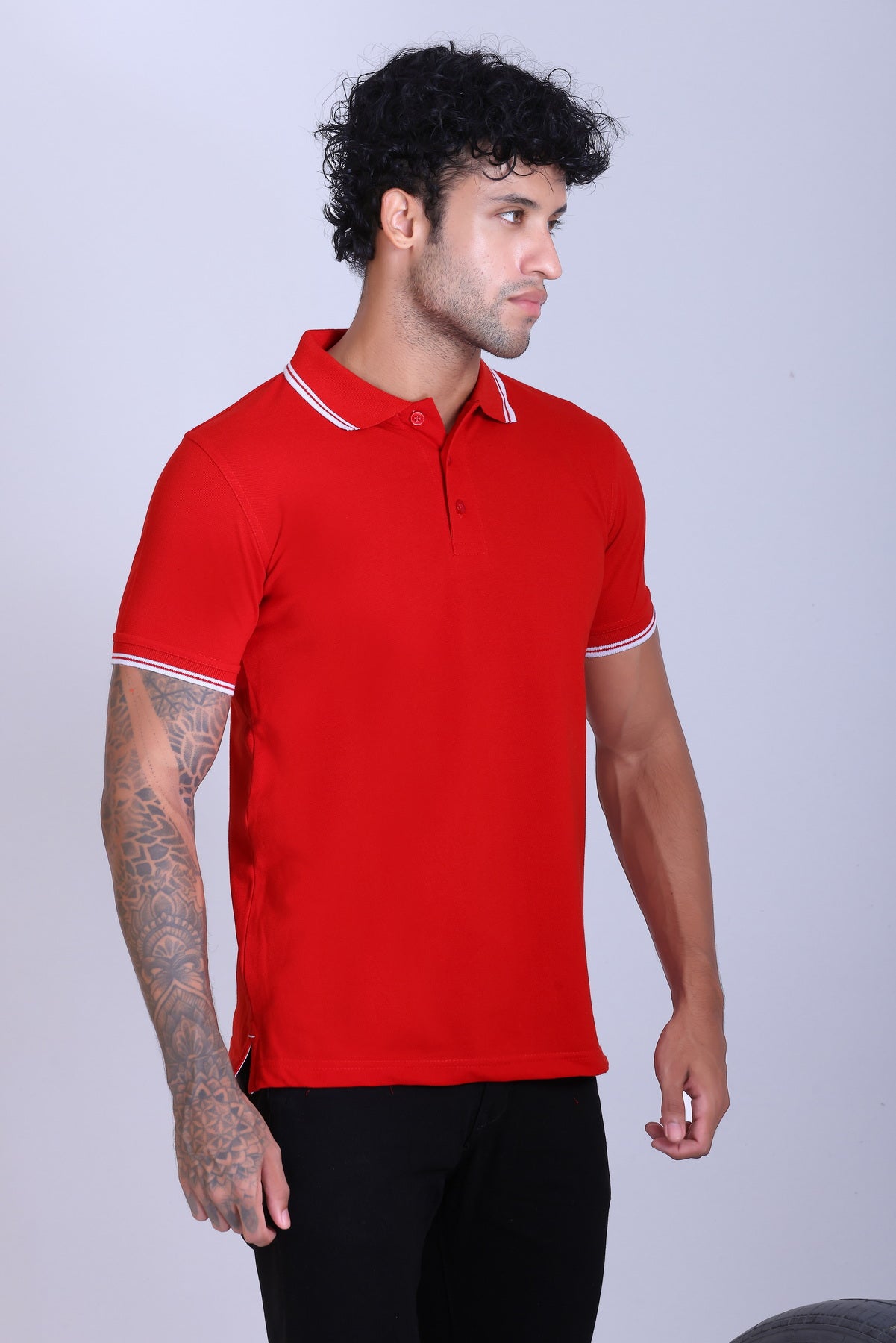 PIKMEE Tipline Polo T-Shirt in Red with White Tipping - image 8