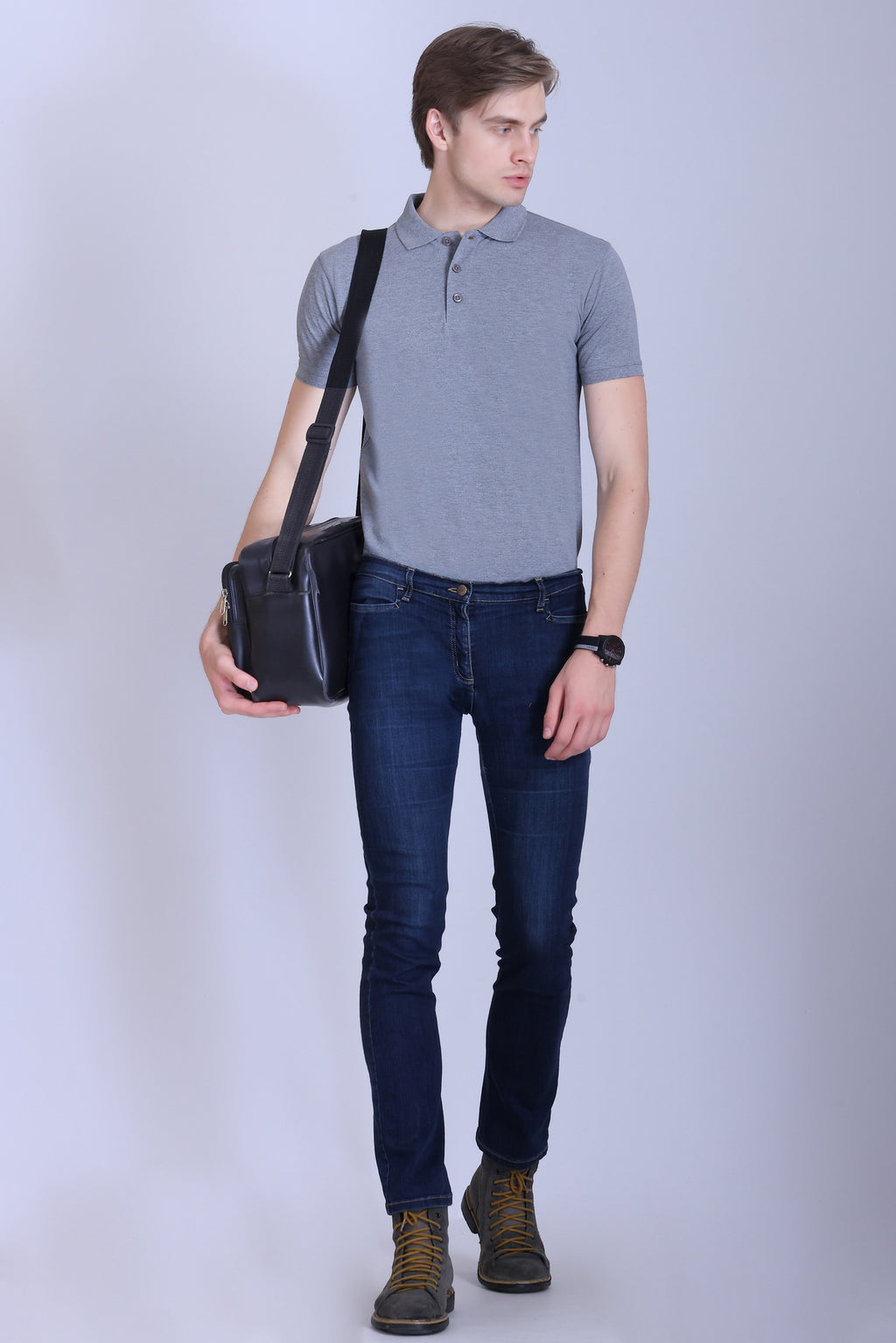 PIKMEE Fastees Polo T-Shirt in Grey Melange - image 8