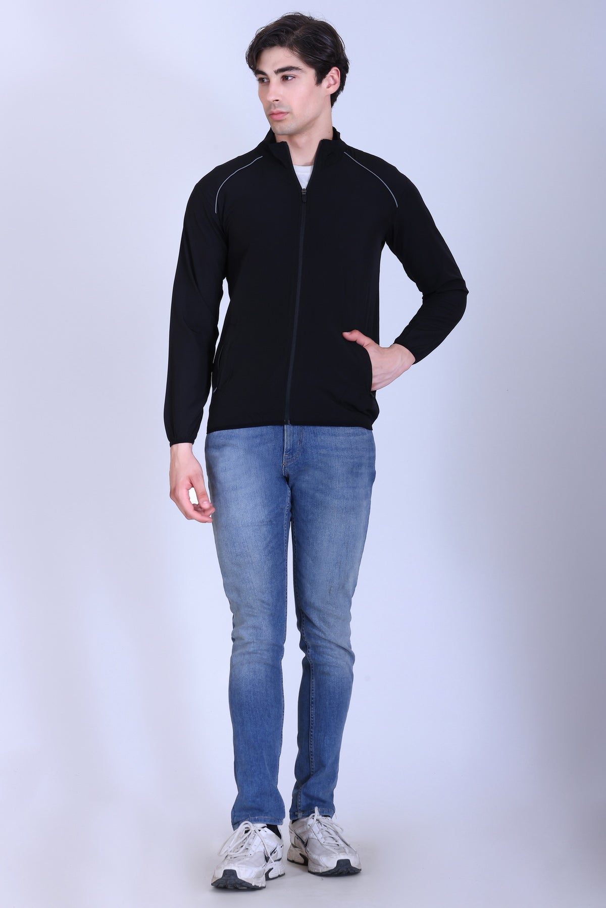 Sports Republic Acti-Fit Reflecter Jacket - Men's Performance Stretch Jacket - Black